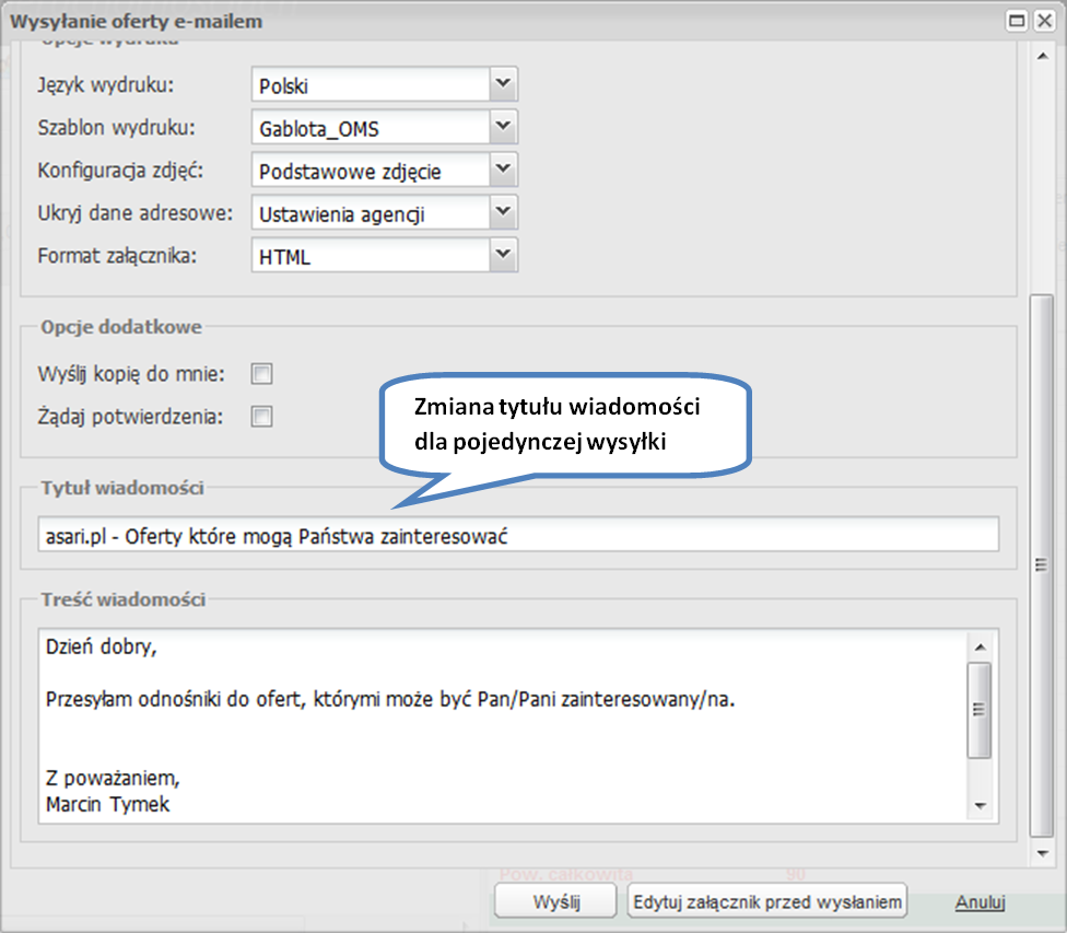 Ustaw własny tytuł wiadomości e-mail