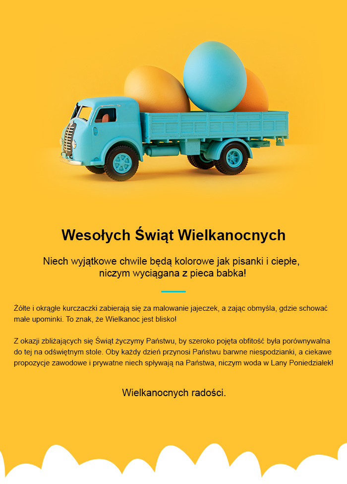 Wzór kartki z życzeniami na Wielkanoc dla firm - ciężarówka z jajkami