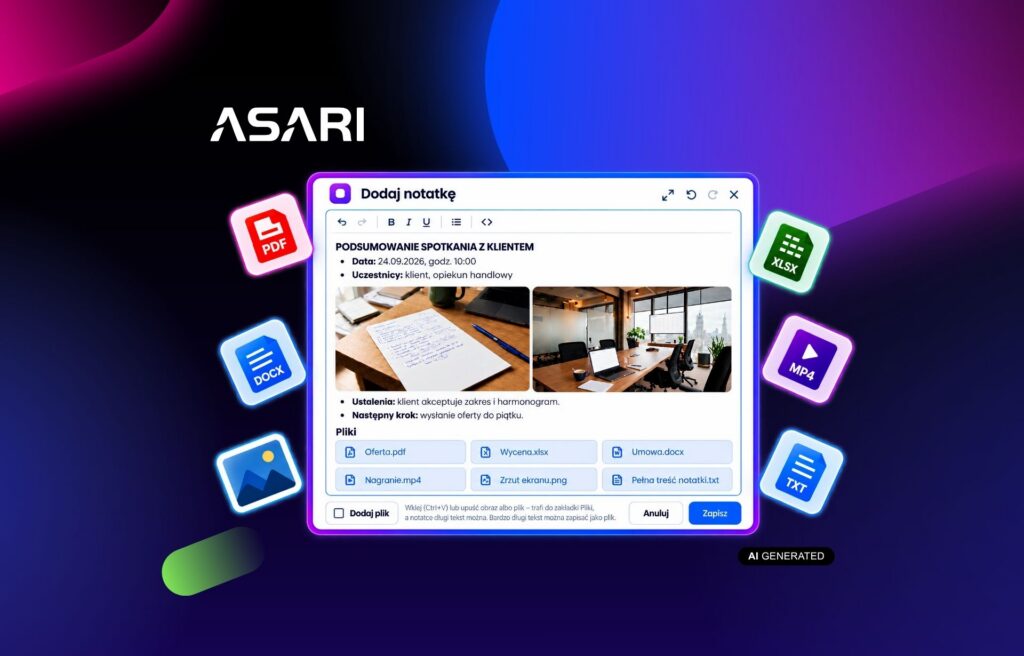 Nowe notatki w ASARI CRM z możliwością dodawania zdjęć i plików