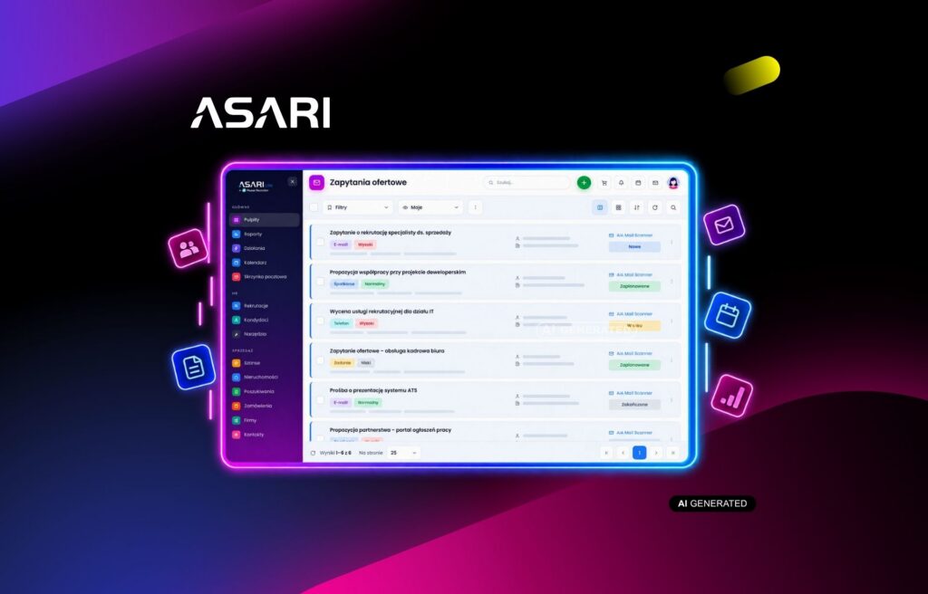 Skaner Zapytań automatycznie przekształcający wiadomości z portali ogłoszeniowych na Kontakty, Poszukiwania i Zadania w ASARI CRM.